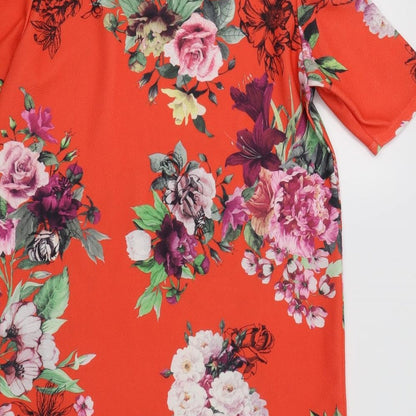 Boohoo Womens Red Floral  Sheath  Size 10  - Cold Shoulder