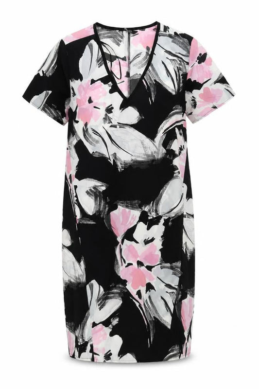 Front view of F&F women’s black floral sheath, size UK 8