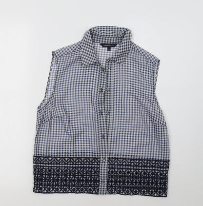 M&S Womens Blue Check  Basic Blouse Size 10