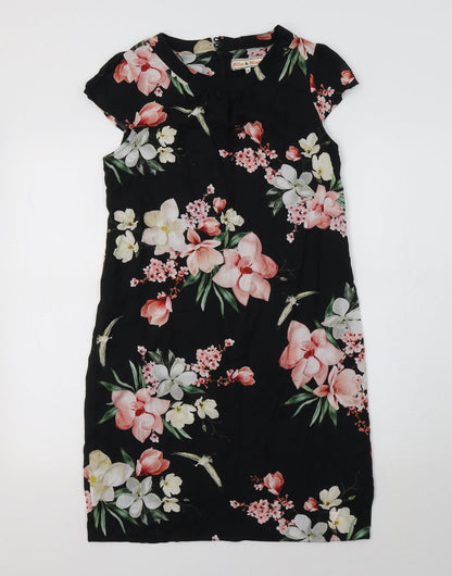 Dorothy Perkins Womens Black Floral  A-Line  Size 8