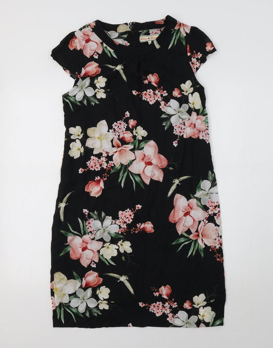 Dorothy Perkins Womens Black Floral  A-Line  Size 8