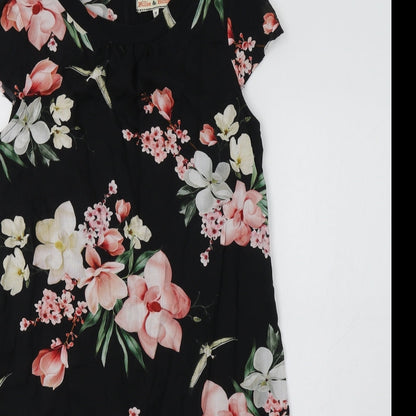 Dorothy Perkins Womens Black Floral  A-Line  Size 8