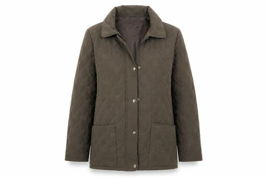 Front view of Klassik women’s green overcoat coat, size UK 12