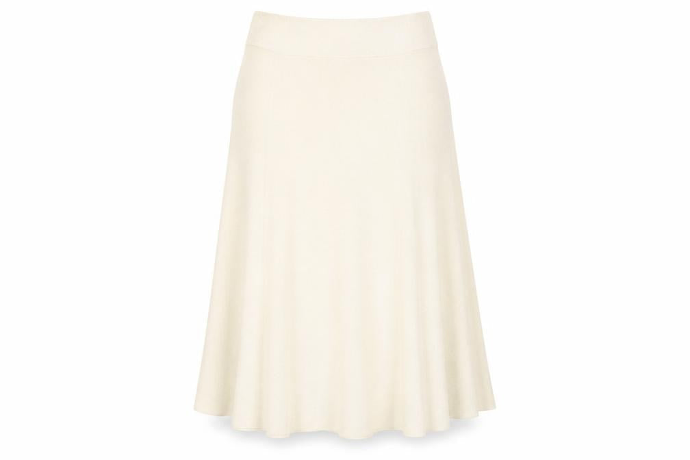 Front view of Riddella women’s beige a-line skirt, size UK 16