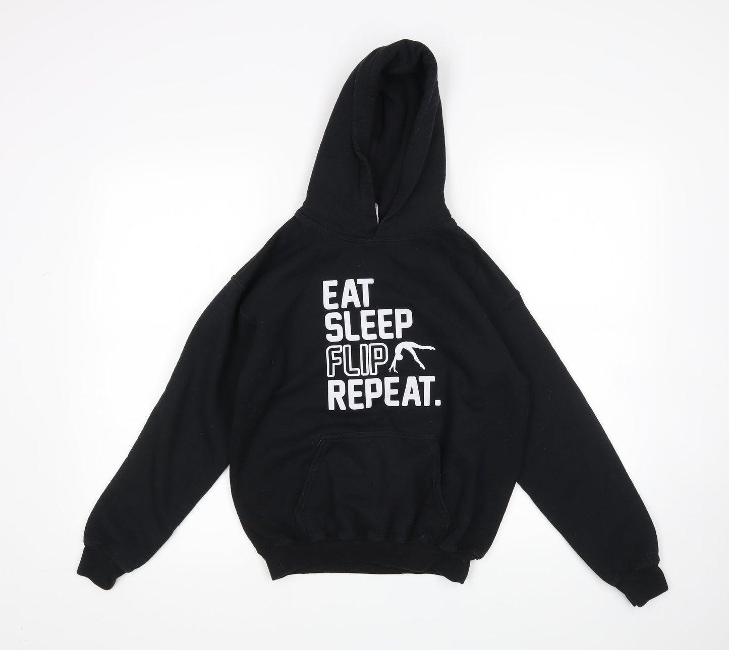 Gildan Girls Black   Pullover Hoodie Size L  - Eat Sleep Flip Repeat