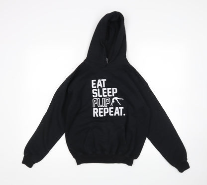 Gildan Girls Black   Pullover Hoodie Size L  - Eat Sleep Flip Repeat