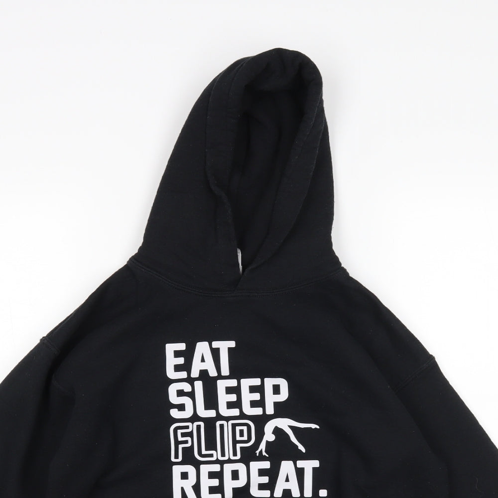 Gildan Girls Black   Pullover Hoodie Size L  - Eat Sleep Flip Repeat