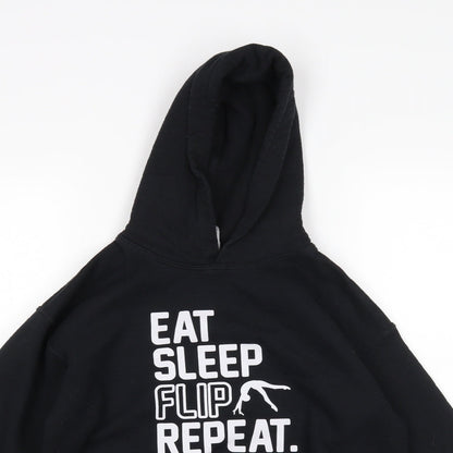 Gildan Girls Black   Pullover Hoodie Size L  - Eat Sleep Flip Repeat