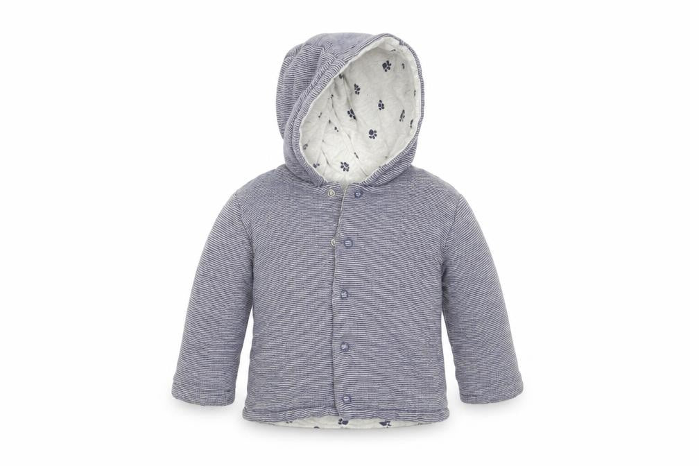 Front view of George Baby Blue Striped Full Zip Jumper, size 0-3, Months