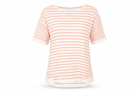 Front view of Peacocks women’s multicoloured striped basic t-shirt, size UK 10