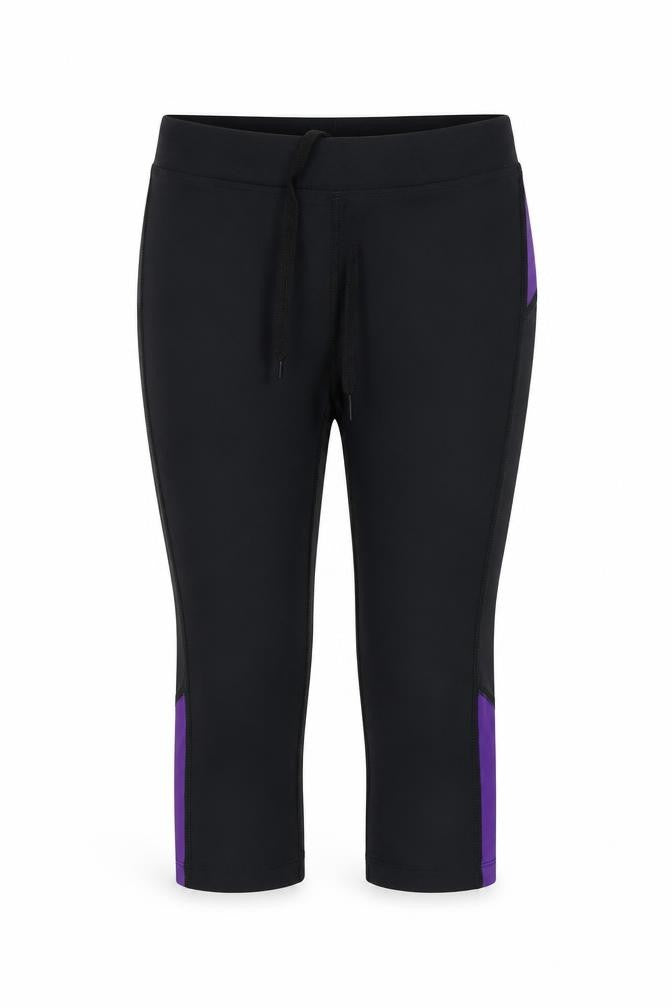 Front view of Preworn women’s black compression leggings, size UK 12, 17-inch leg