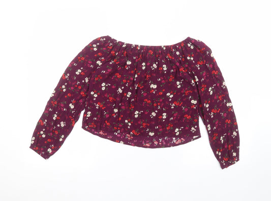 Hollister Womens Purple Floral  Basic Blouse Size XS