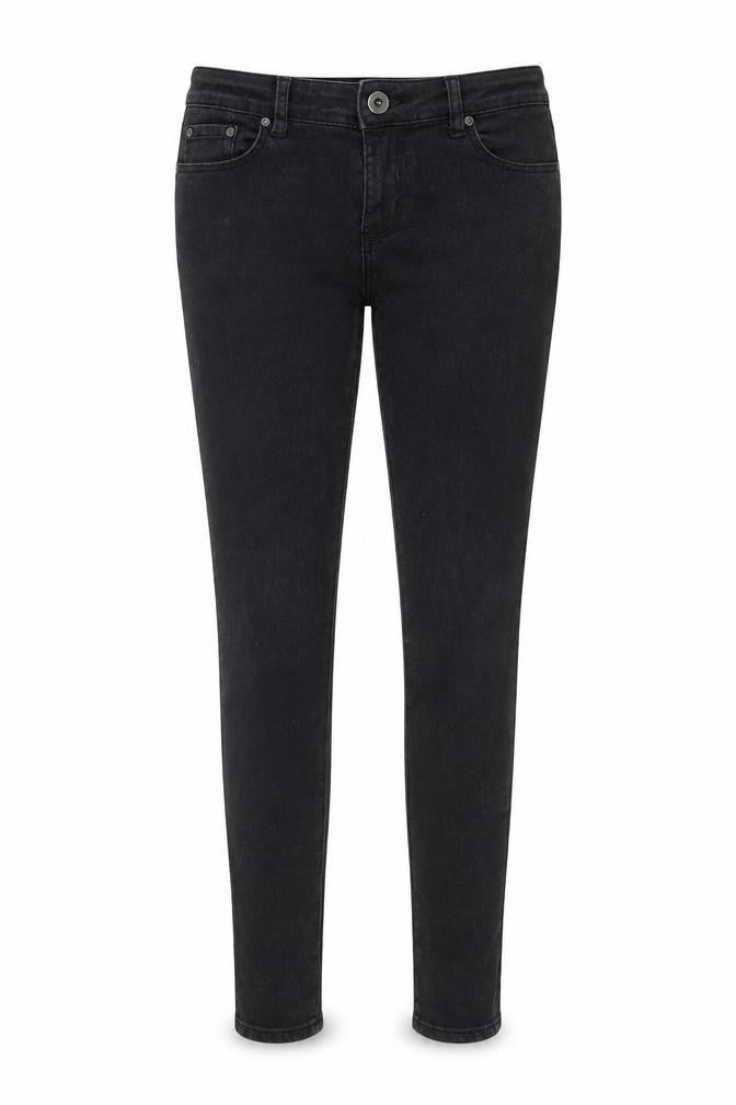 Front view of Denim & Co. women’s black skinny jeans, size UK 12, 28-inch leg
