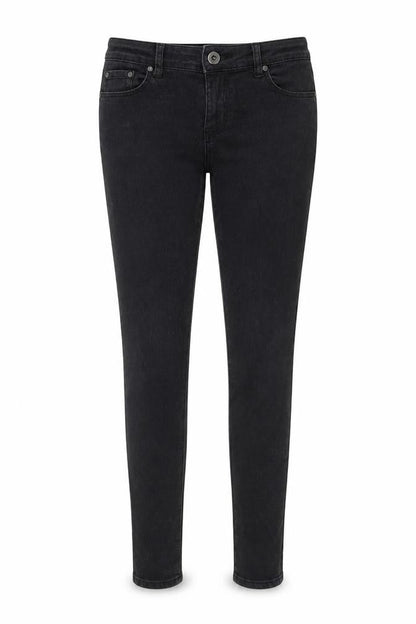 Front view of Denim & Co. women’s black skinny jeans, size UK 12, 28-inch leg