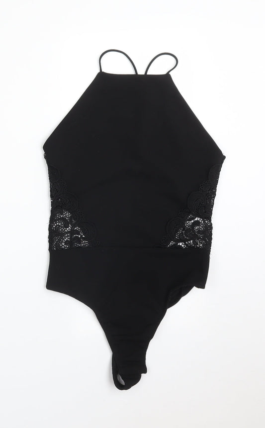 Missguided Womens Black Floral  Bodysuit One-Piece Size 8