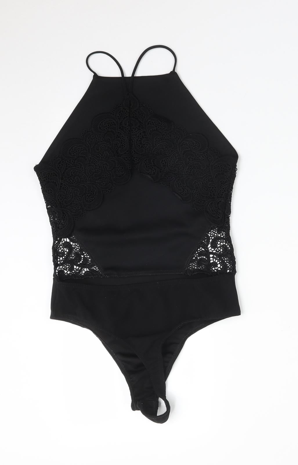 Missguided Womens Black Floral  Bodysuit One-Piece Size 8