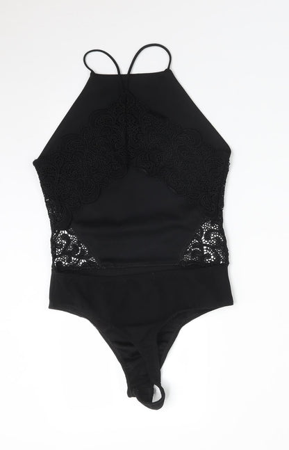 Missguided Womens Black Floral  Bodysuit One-Piece Size 8