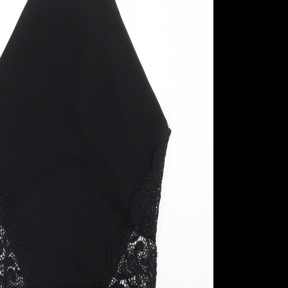 Missguided Womens Black Floral  Bodysuit One-Piece Size 8