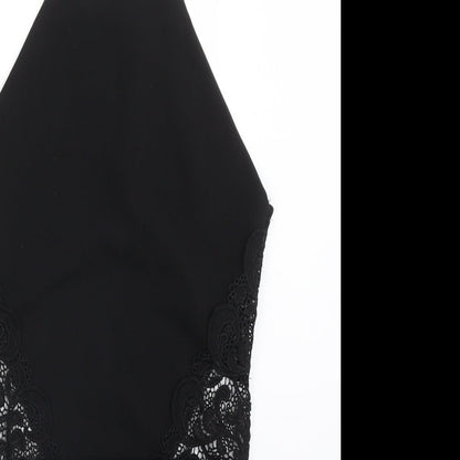 Missguided Womens Black Floral  Bodysuit One-Piece Size 8