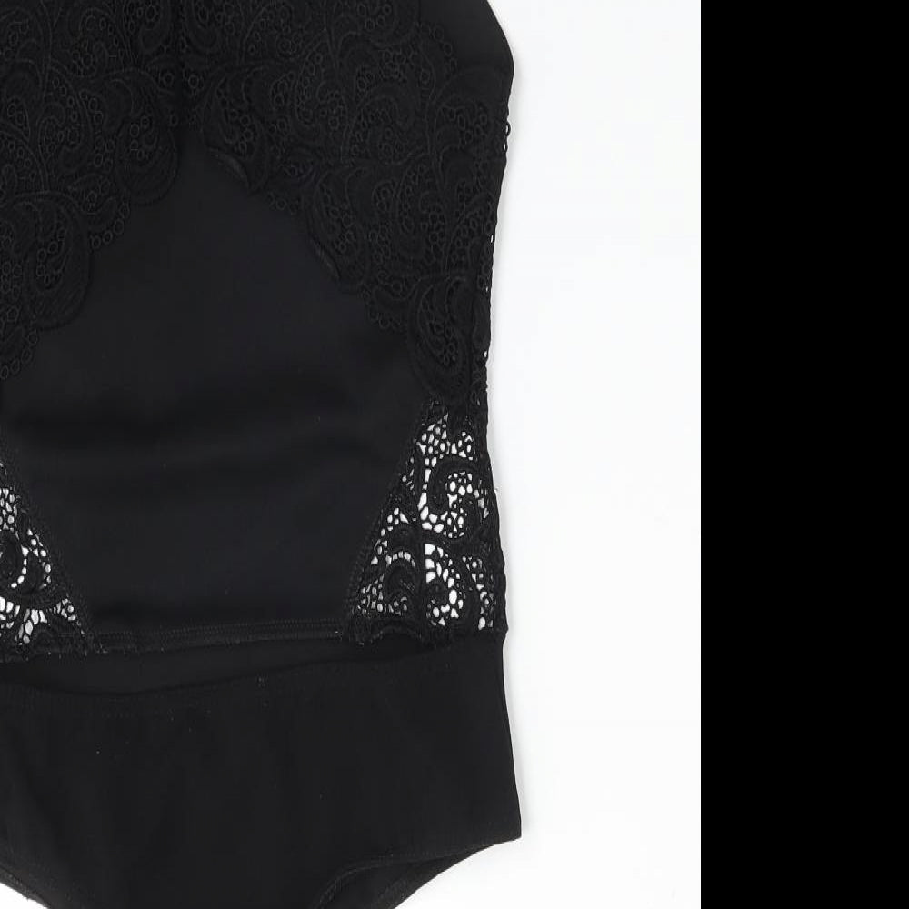 Missguided Womens Black Floral  Bodysuit One-Piece Size 8