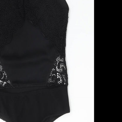 Missguided Womens Black Floral  Bodysuit One-Piece Size 8