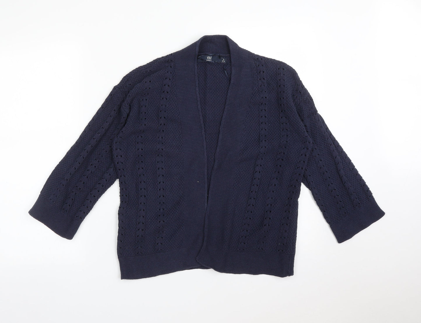Womens UK Size S ISLE Blue Cardigan Jumper