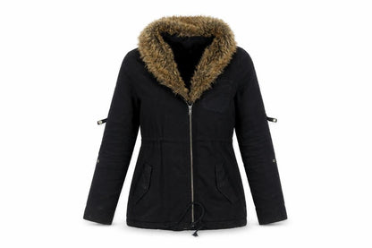 Front view of Ecote women’s black parka coat, size S