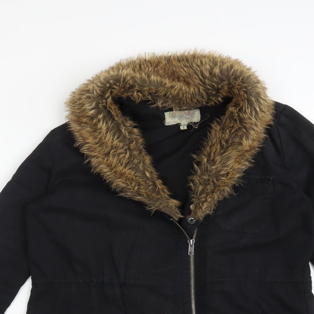 Close-up detail of Ecote women’s black parka coat, size S