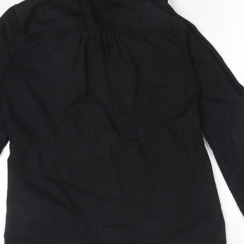 Brand and care label for Ecote women’s black parka coat, size S