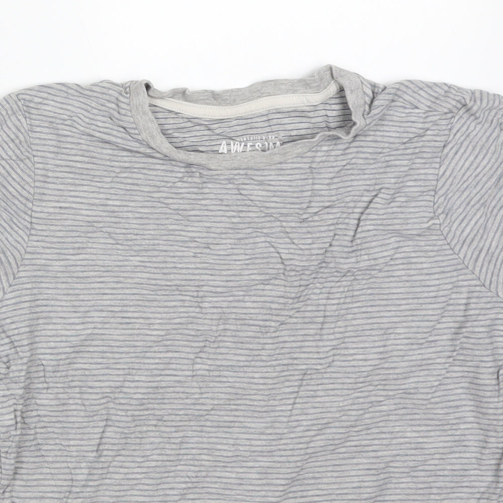 Close-up detail of F&F boys’ multicoloured striped basic t-shirt, size 10-11, years