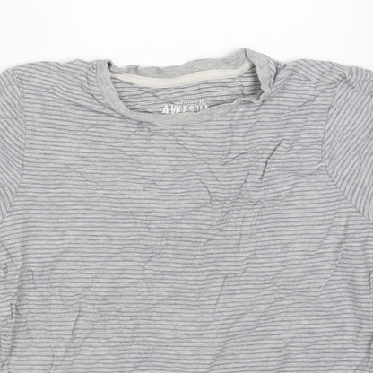 Close-up detail of F&F boys’ multicoloured striped basic t-shirt, size 10-11, years