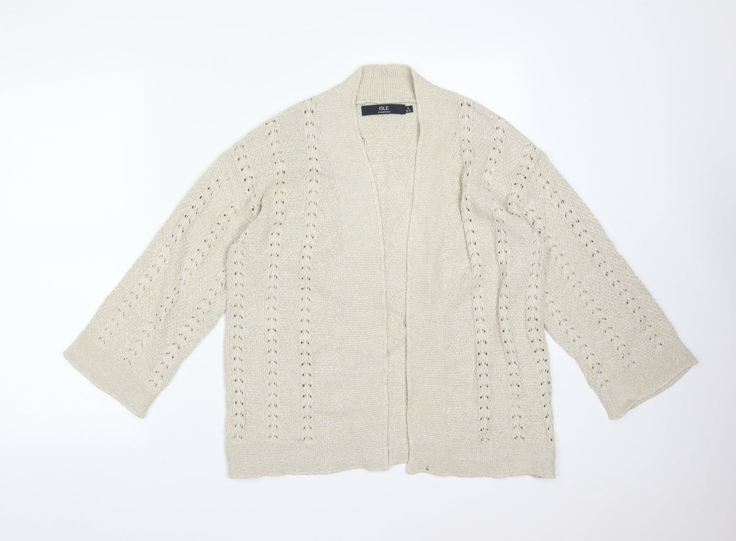 Womens UK Size S ISLE Beige Cardigan Jumper