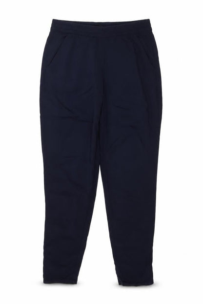 Front view of H&M women’s blue trousers, size UK 8, 27-inch leg