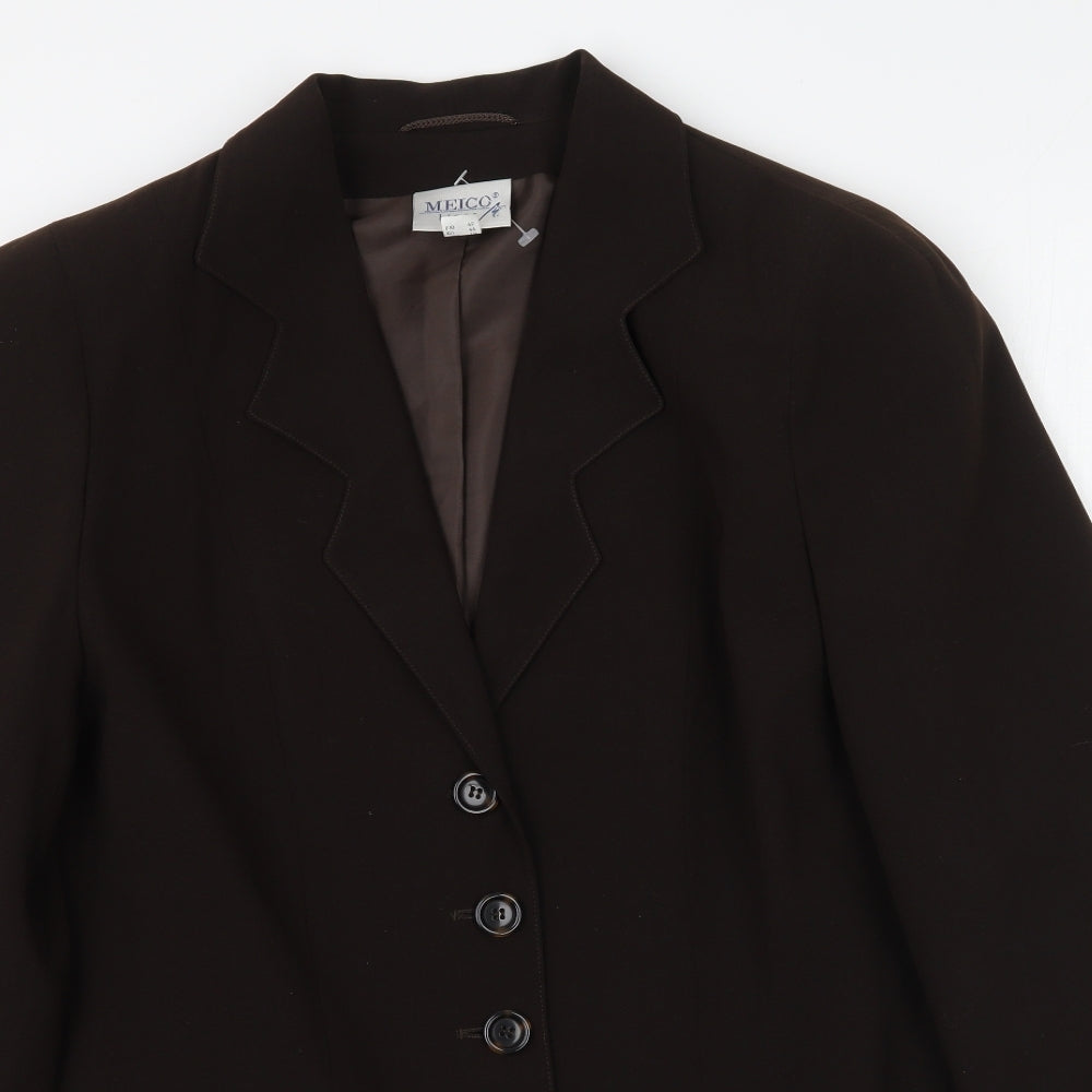Close-up detail of Meico women’s brown overcoat blazer, size UK 14