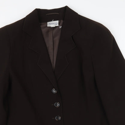 Close-up detail of Meico women’s brown overcoat blazer, size UK 14