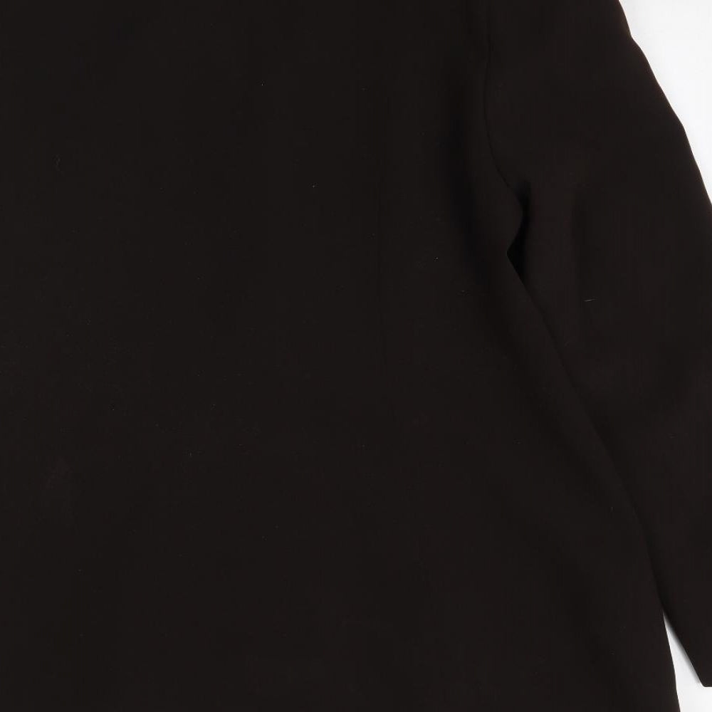 Brand and care label for Meico women’s brown overcoat blazer, size UK 14