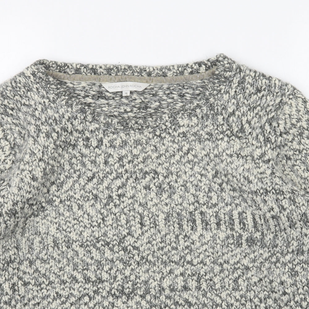 Close-up detail of Debenhams women’s grey knit jumper, size UK 16