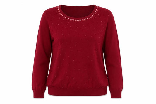 Front view of Autonomy women’s red knit jumper, size M