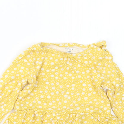 Carter's Girls Yellow Floral  Babygrow One-Piece Size 18 Months