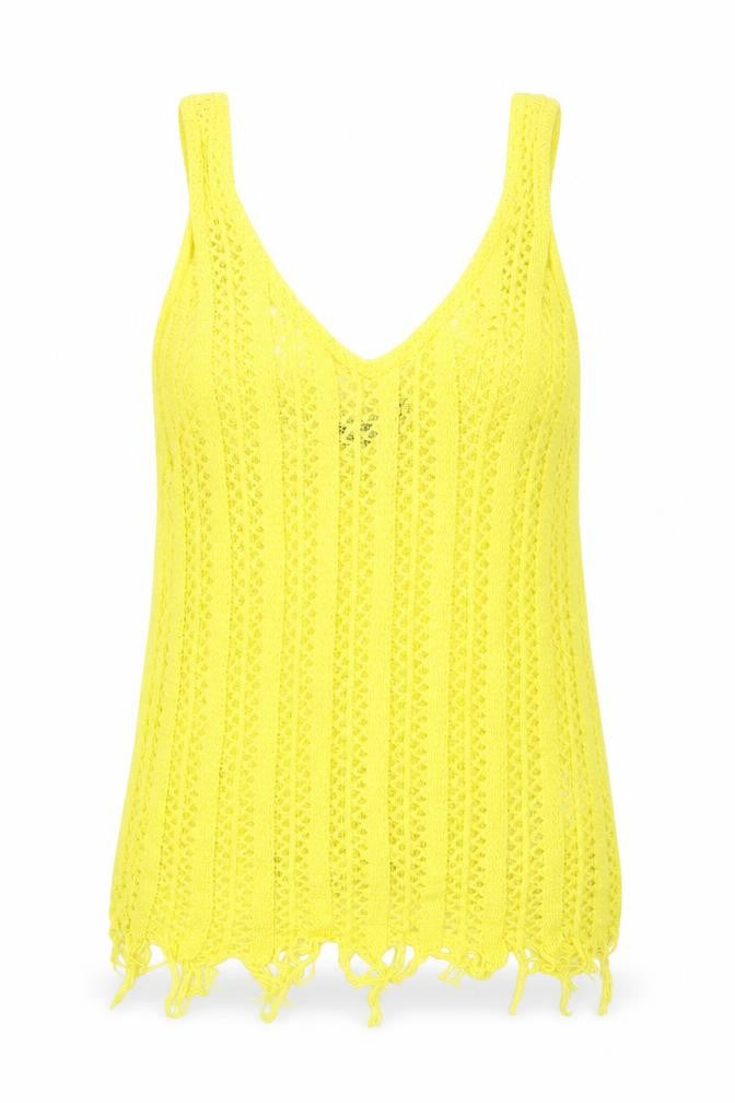 Front view of Topshop women’s yellow knit jumper, size UK 10, - cropped