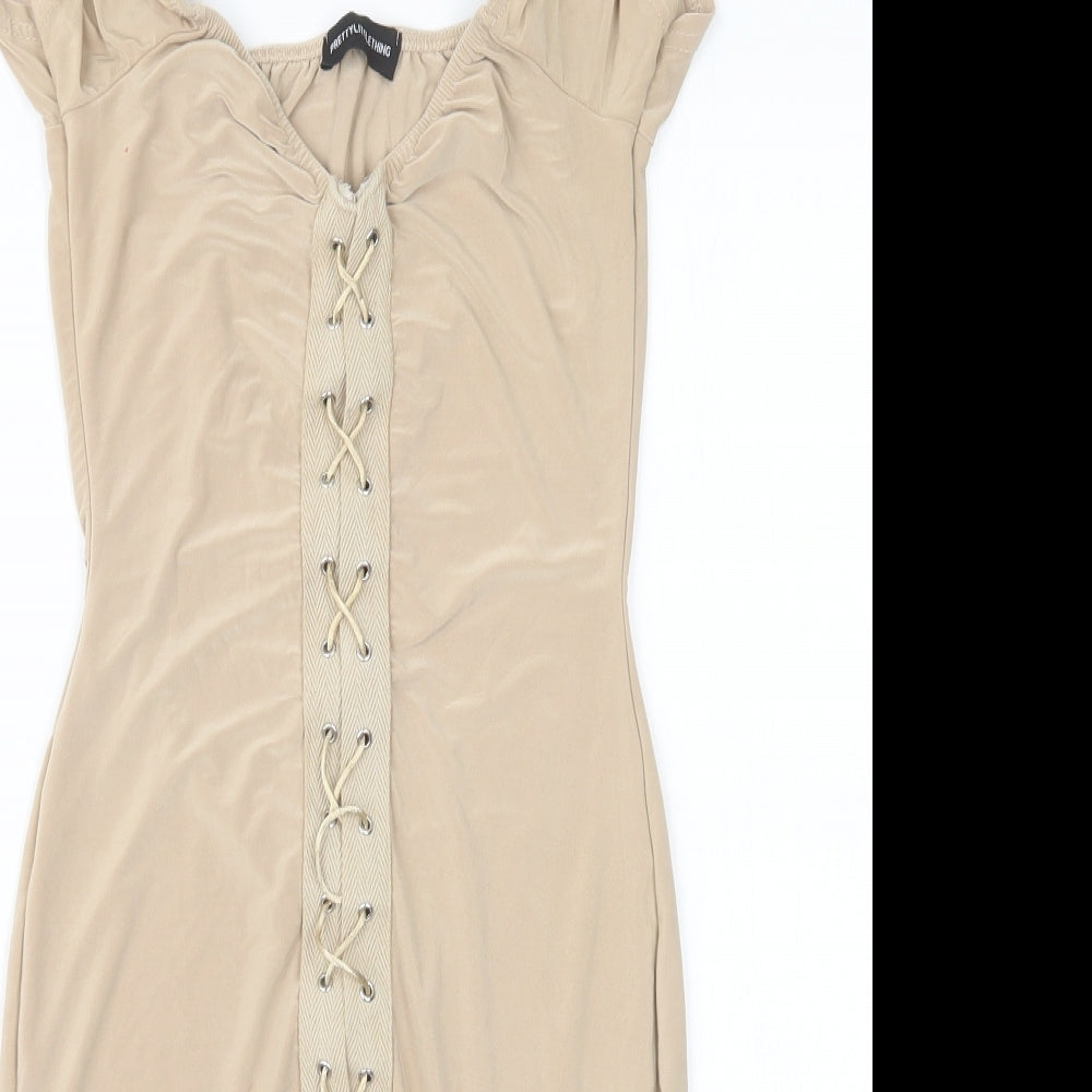 PRETTYLITTLETHING Womens Beige   Mini  Size 8