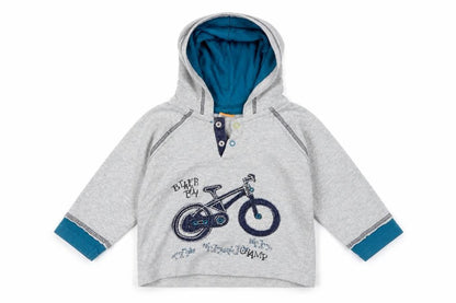 Front view of MINIMODE boys’ grey basic t-shirt, size 6-9, months