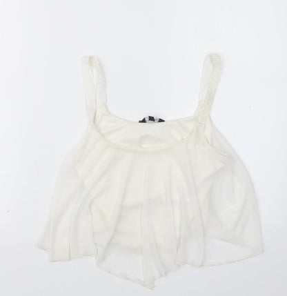 Womens UK Size 10 New Look White Cropped T-Shirt