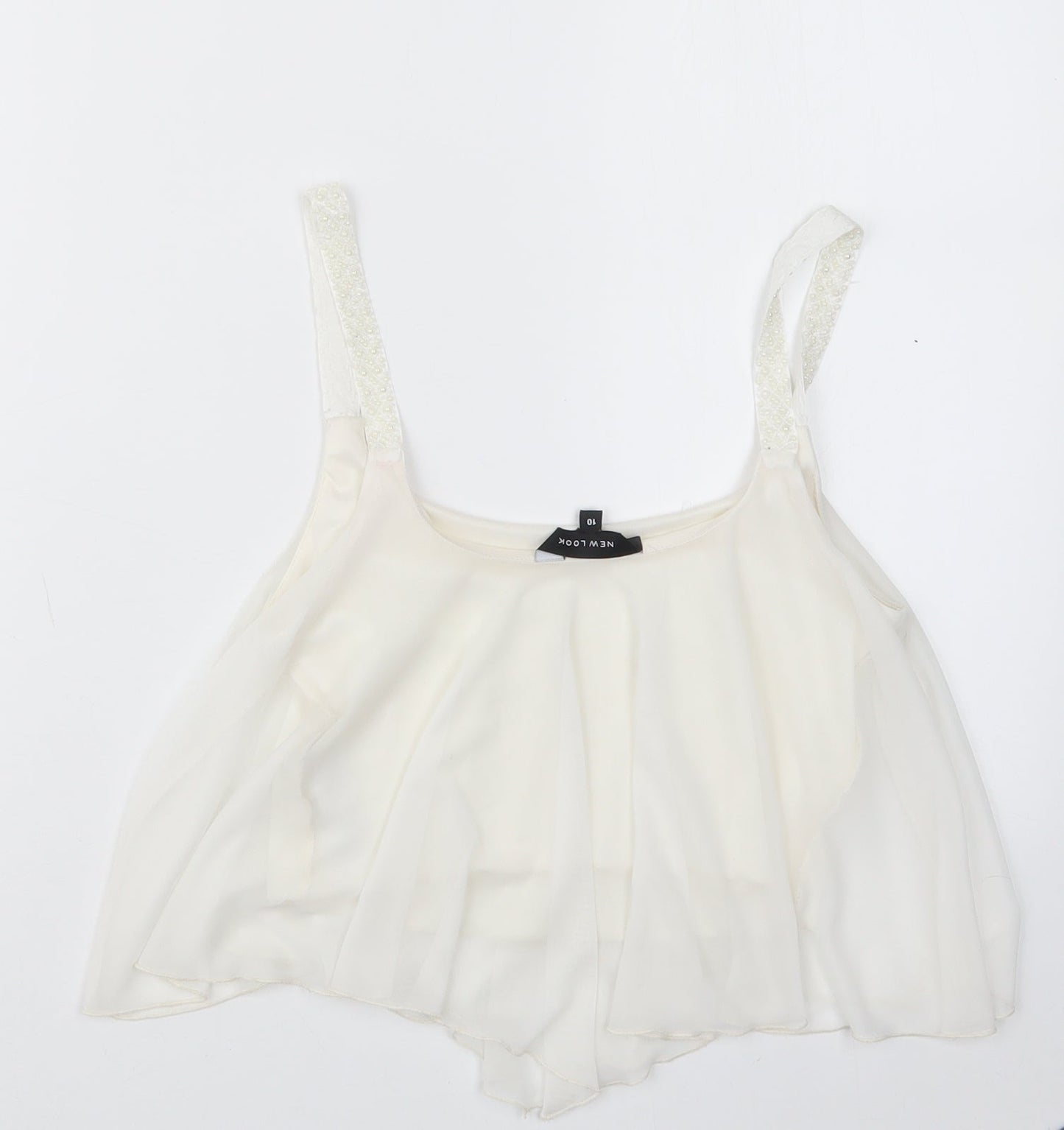 Womens UK Size 10 New Look White Cropped T-Shirt
