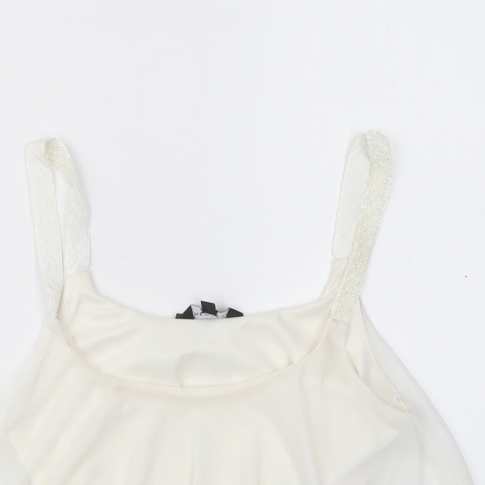 Womens UK Size 10 New Look White Cropped T-Shirt