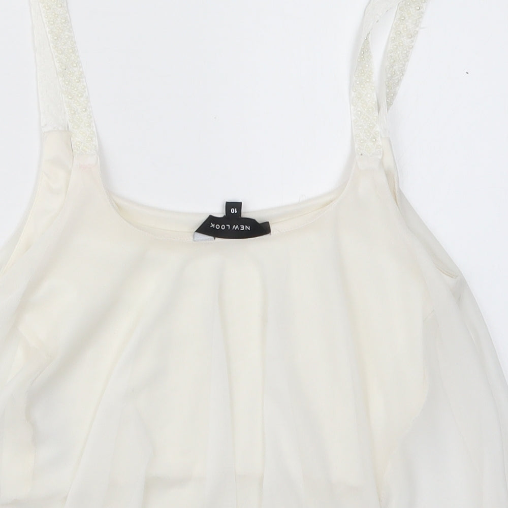 Womens UK Size 10 New Look White Cropped T-Shirt