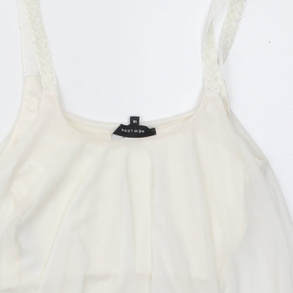 Womens UK Size 10 New Look White Cropped T-Shirt