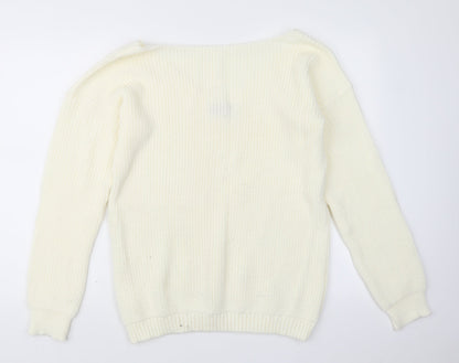 Boohoo Womens Ivory  Knit Pullover Jumper Size S