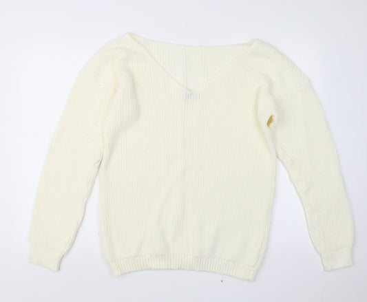 Boohoo Womens Ivory  Knit Pullover Jumper Size S