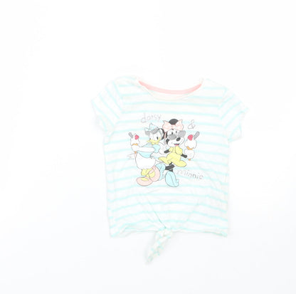 Disney Girls Blue Striped  Basic T-Shirt Size 9-12 Months  - Minnie Mouse